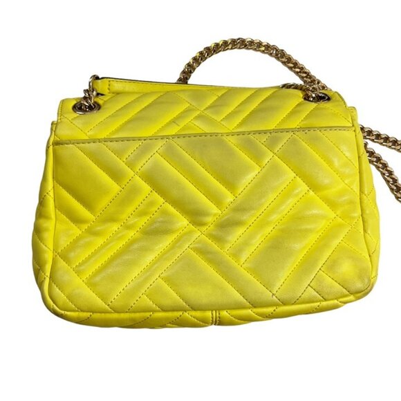 Michael Kors Peyton Vegan leather cross body purse yellow quilted chain strap - Picture 8 of 12